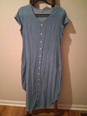 Unbranded Blue Chambray Small Button-Front High-Low Maxi Dress